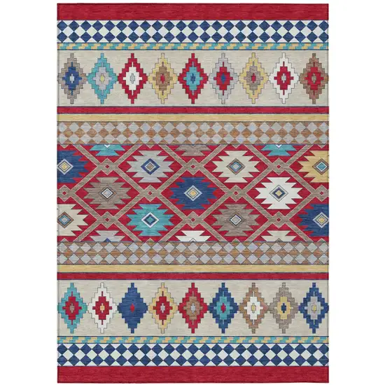 Red And Ivory Southwestern Washable Indoor Outdoor Area Rug Photo 2