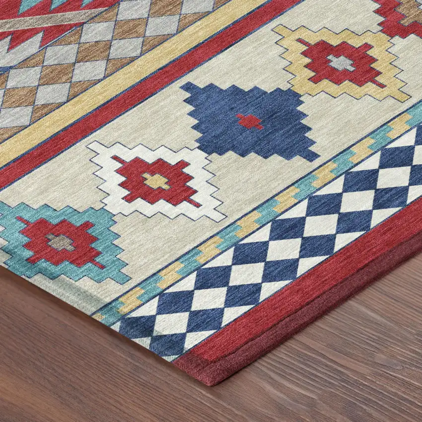 Red And Ivory Southwestern Washable Indoor Outdoor Area Rug Photo 5