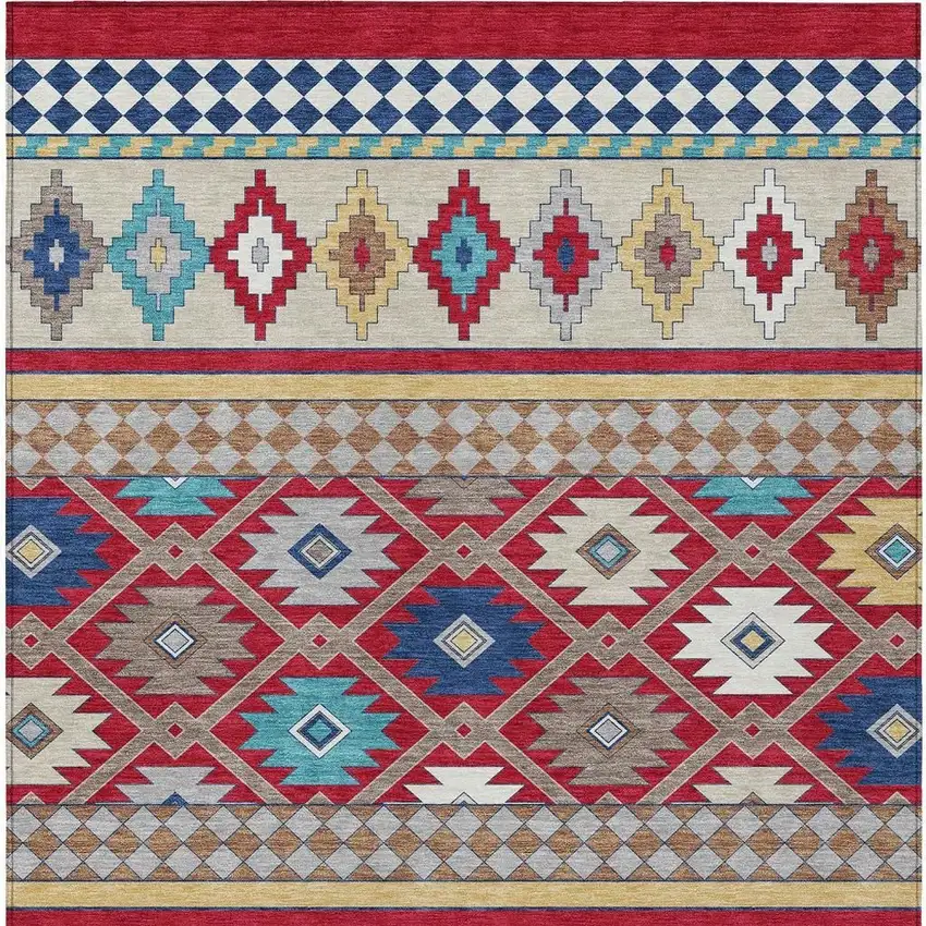 Red And Ivory Southwestern Washable Indoor Outdoor Area Rug Photo 4