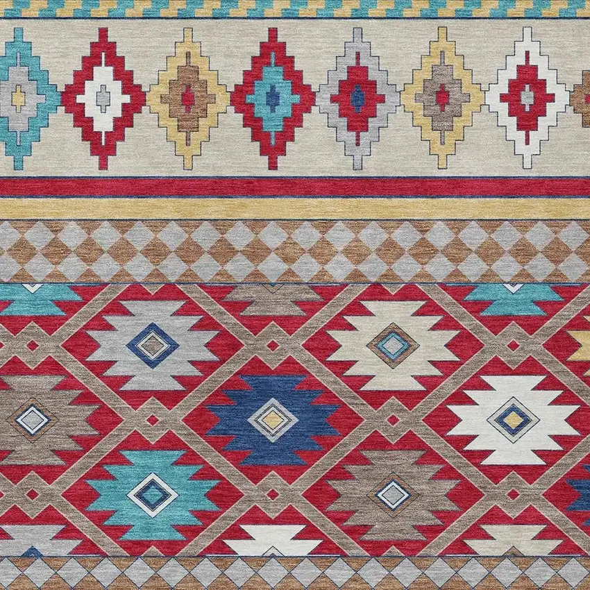 Red And Ivory Southwestern Washable Indoor Outdoor Area Rug Photo 3
