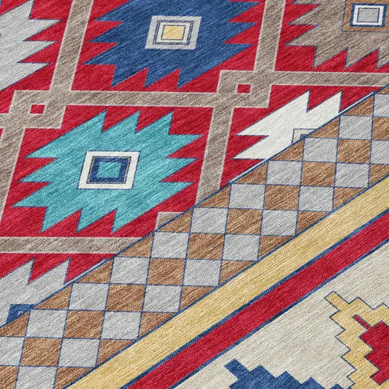 Red And Ivory Southwestern Washable Indoor Outdoor Area Rug Photo 6