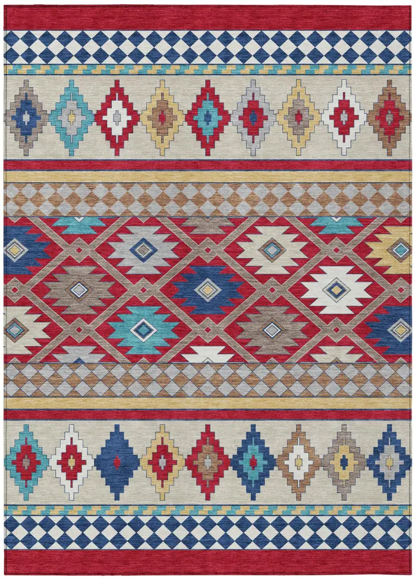Red And Ivory Southwestern Washable Indoor Outdoor Area Rug Photo 2