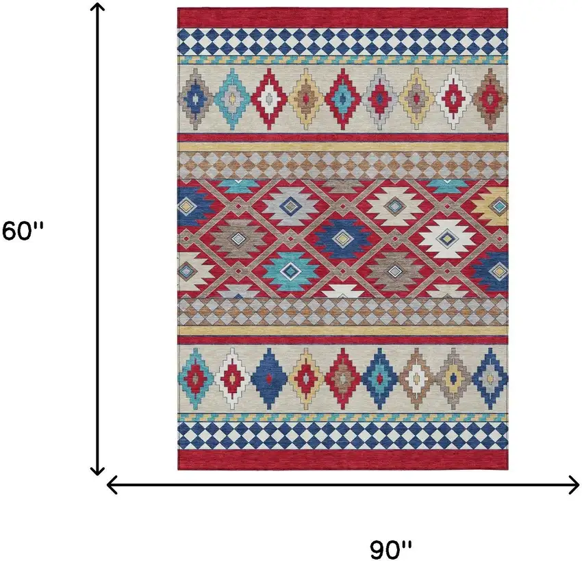 Red And Ivory Southwestern Washable Indoor Outdoor Area Rug Photo 7