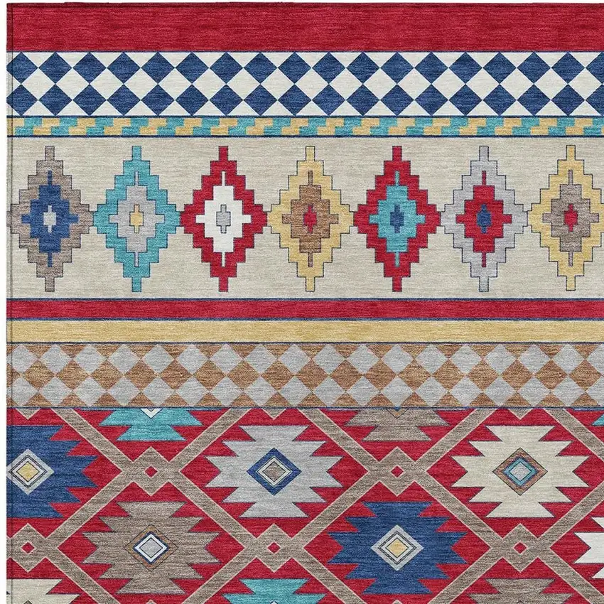 Red And Ivory Southwestern Washable Indoor Outdoor Area Rug Photo 3