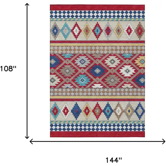 Red And Ivory Southwestern Washable Indoor Outdoor Area Rug Photo 7