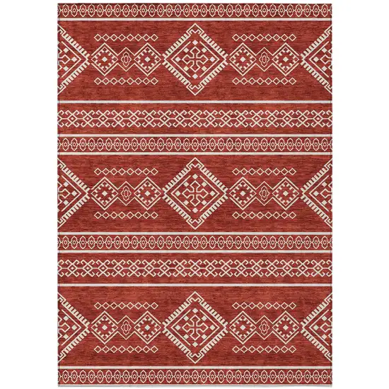 Red And Ivory Southwestern Washable Indoor Outdoor Area Rug Photo 2