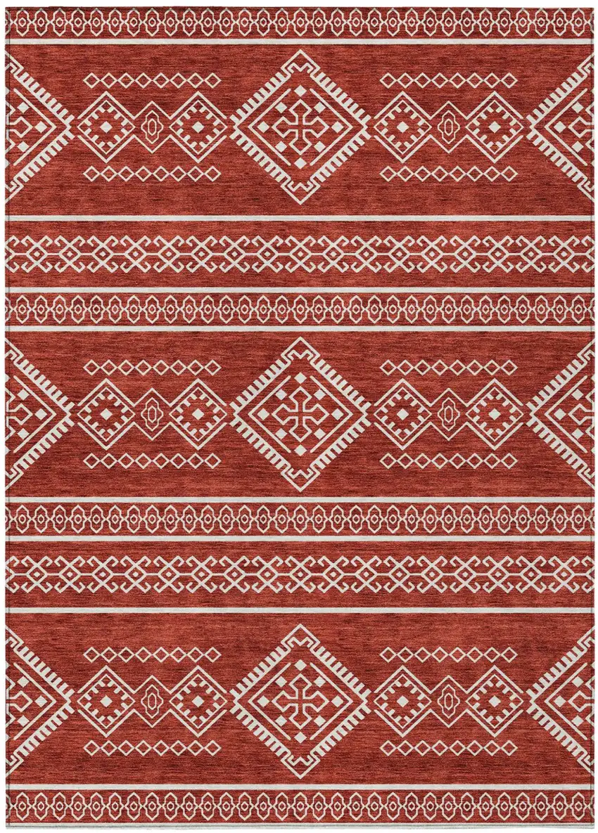 Red And Ivory Southwestern Washable Indoor Outdoor Area Rug Photo 2