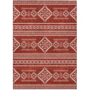 Photo of Red And Ivory Southwestern Washable Indoor Outdoor Area Rug