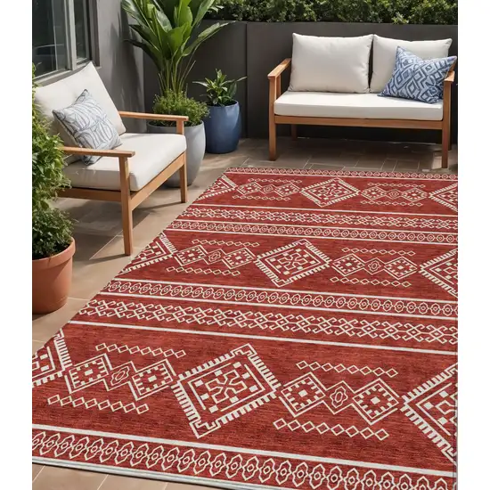 Red And Ivory Southwestern Washable Indoor Outdoor Area Rug Photo 1