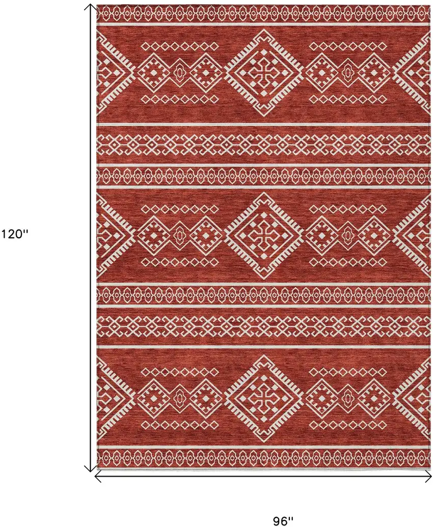 Red And Ivory Southwestern Washable Indoor Outdoor Area Rug Photo 3