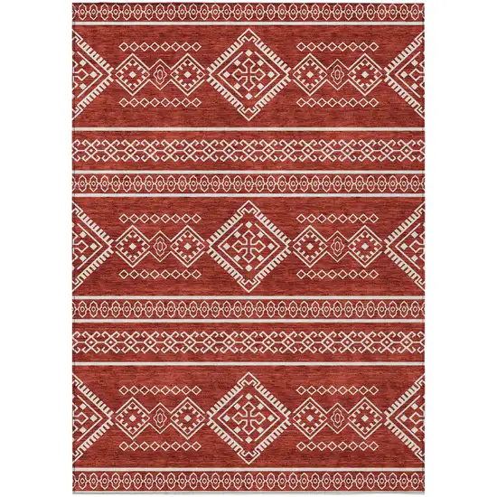 Red And Ivory Southwestern Washable Indoor Outdoor Area Rug Photo 2