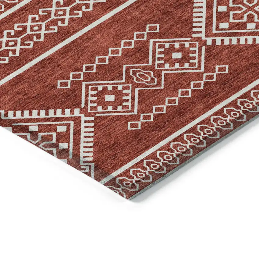 Red And Ivory Southwestern Washable Indoor Outdoor Area Rug Photo 4