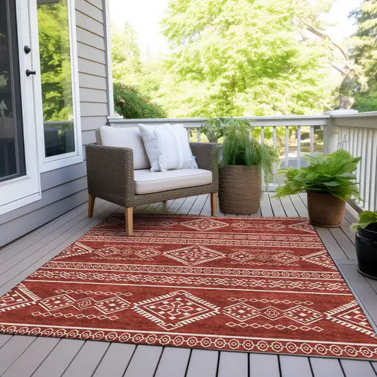 Red And Ivory Southwestern Washable Indoor Outdoor Area Rug Photo 8