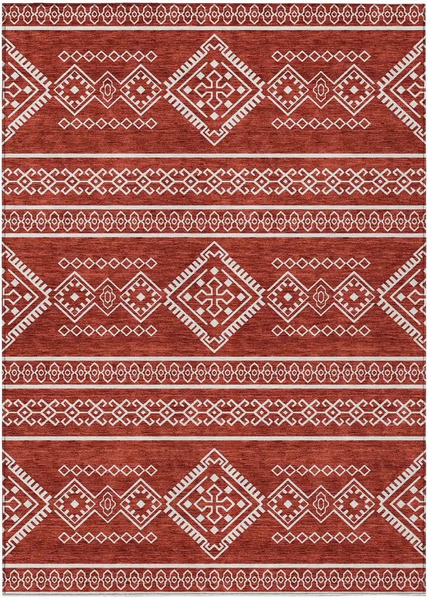 Red And Ivory Southwestern Washable Indoor Outdoor Area Rug Photo 2