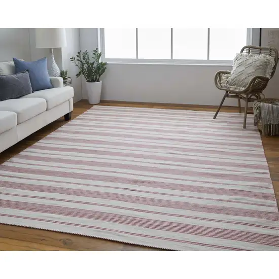 Red and Ivory Striped Hand Woven Area Rug Photo 5