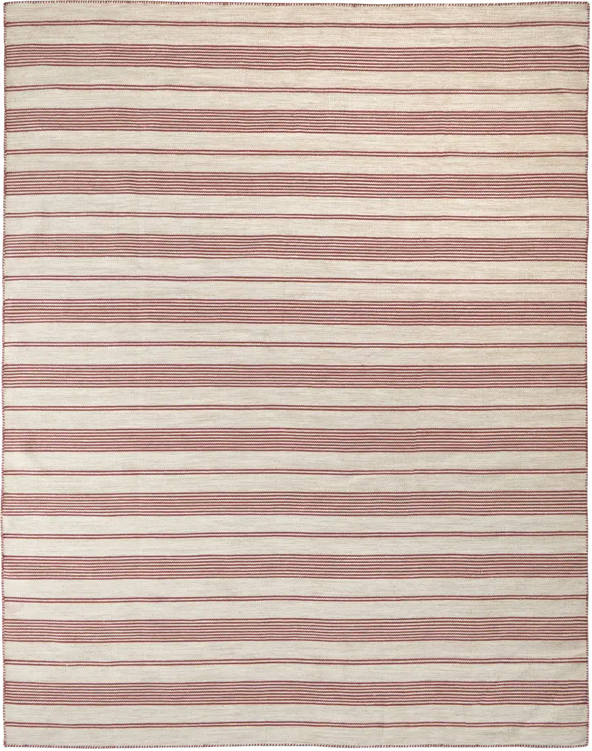Red and Ivory Striped Hand Woven Area Rug Photo 4