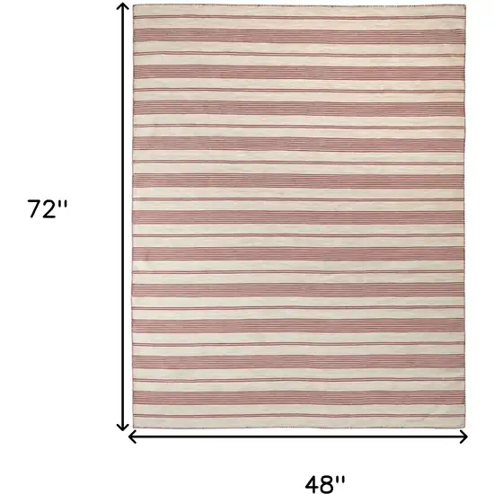Red and Ivory Striped Hand Woven Area Rug Photo 3