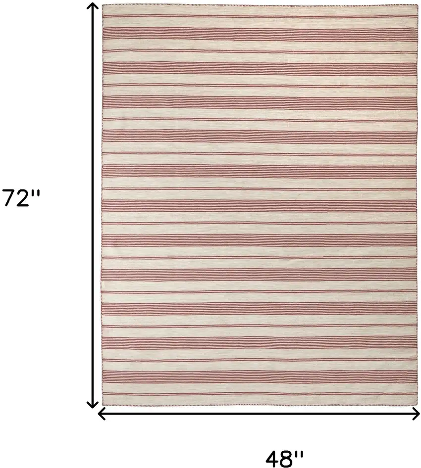 Red and Ivory Striped Hand Woven Area Rug Photo 3