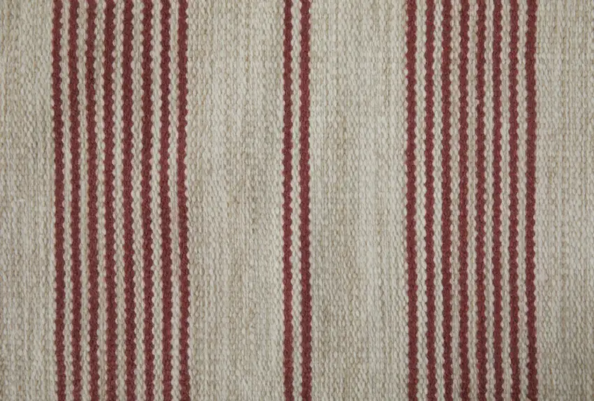 Red And Ivory Striped Dhurrie Hand Woven Stain Resistant Area Rug Photo 9
