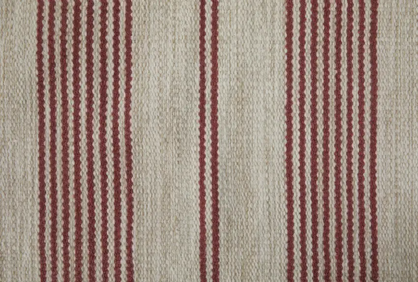 Red and Ivory Striped Hand Woven Area Rug Photo 8