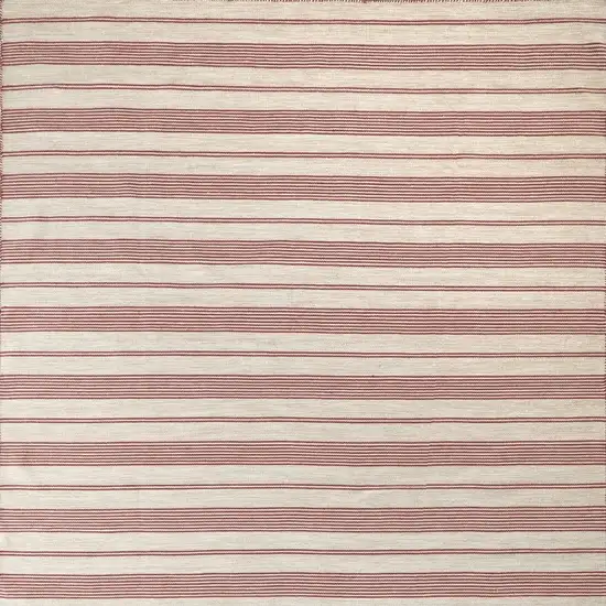 Red and Ivory Striped Hand Woven Area Rug Photo 3