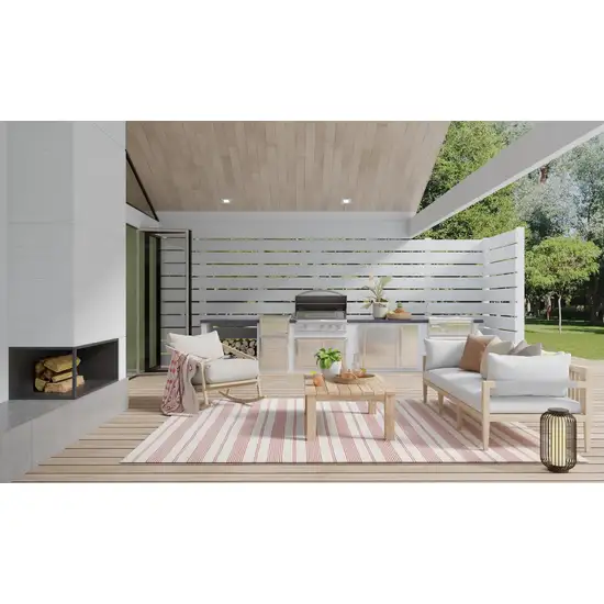 Red and Ivory Striped Hand Woven Area Rug Photo 6