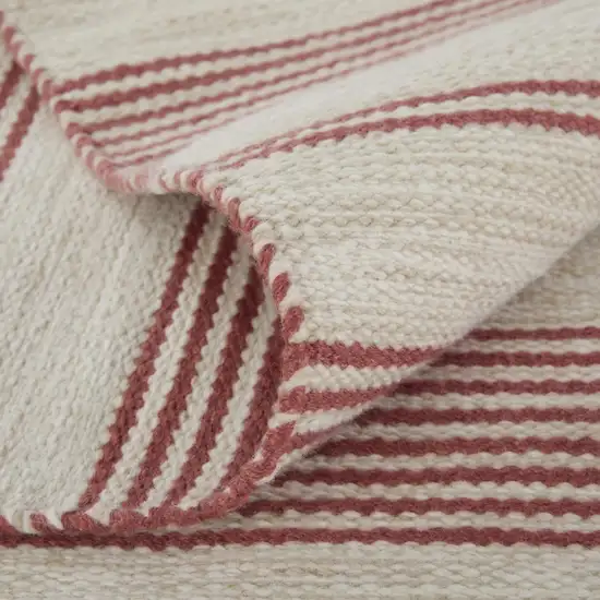 Red And Ivory Striped Dhurrie Hand Woven Stain Resistant Area Rug Photo 9