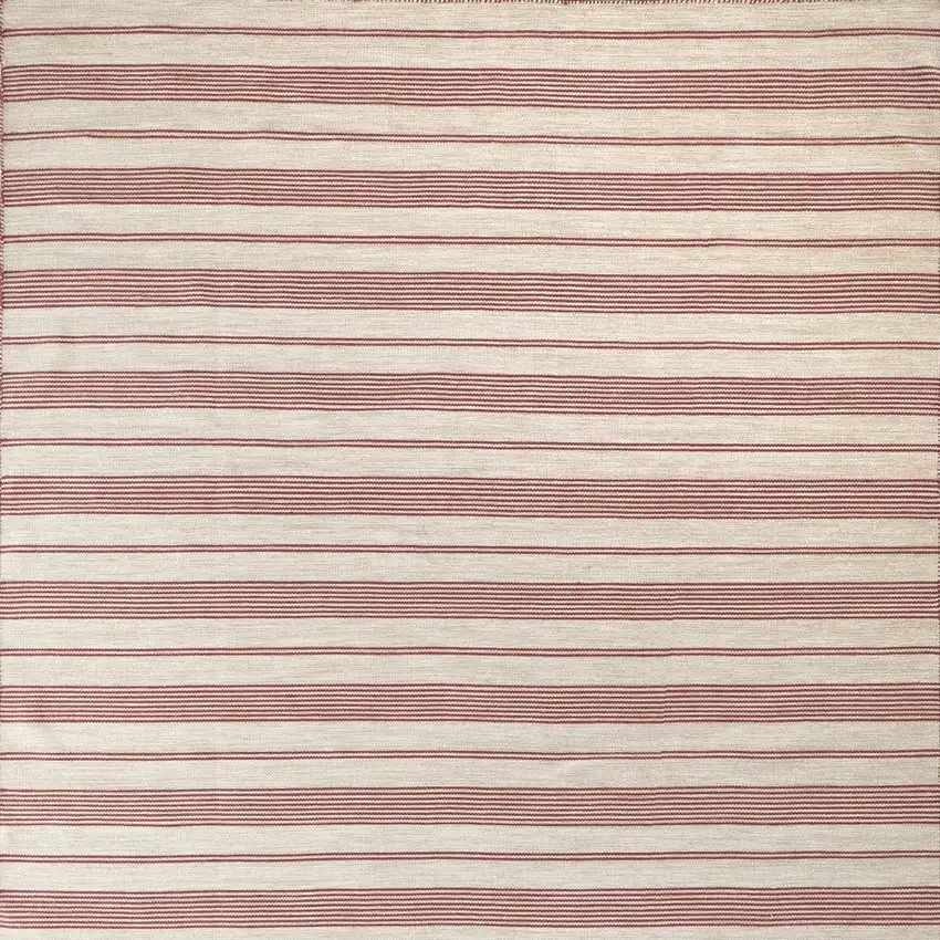 Red And Ivory Striped Dhurrie Hand Woven Stain Resistant Area Rug Photo 3