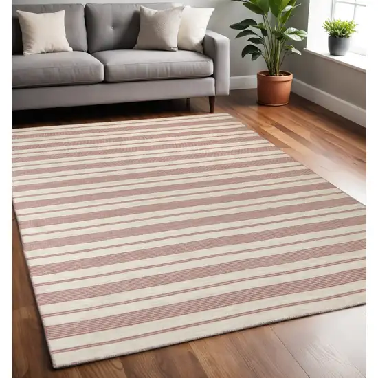 Red And Ivory Striped Dhurrie Hand Woven Stain Resistant Area Rug Photo 1