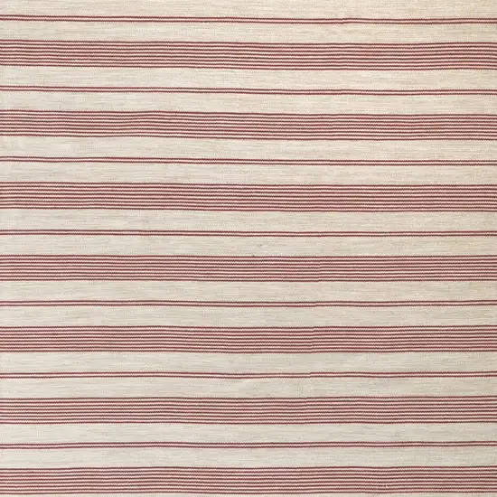 Red And Ivory Striped Dhurrie Hand Woven Stain Resistant Area Rug Photo 2