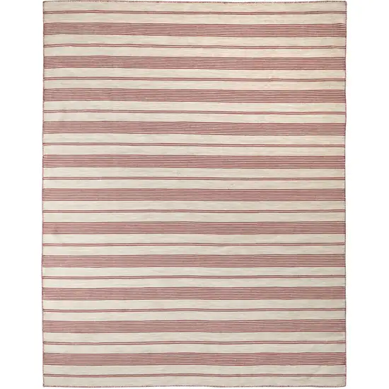 Red And Ivory Striped Dhurrie Hand Woven Stain Resistant Area Rug Photo 4