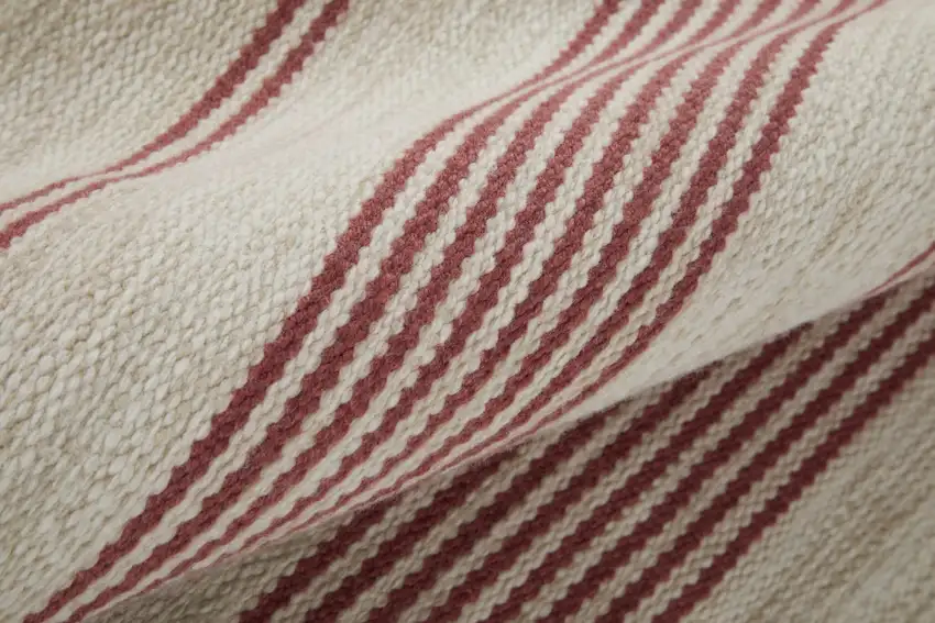 Red And Ivory Striped Dhurrie Hand Woven Stain Resistant Area Rug Photo 8