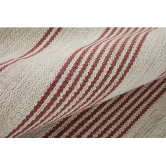 Red and Ivory Striped Hand Woven Area Rug Photo 8