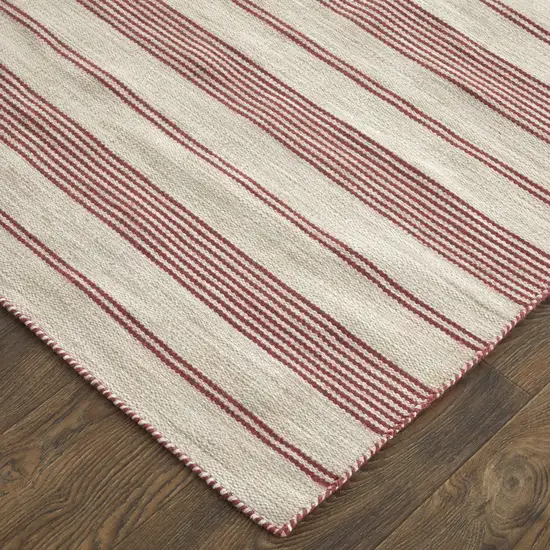 Red and Ivory Striped Hand Woven Area Rug Photo 7