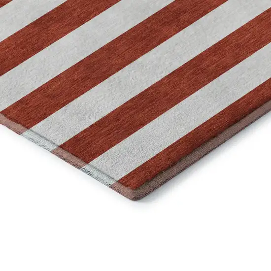 Red And Ivory Striped Washable Area Rug With UV Protection Photo 9