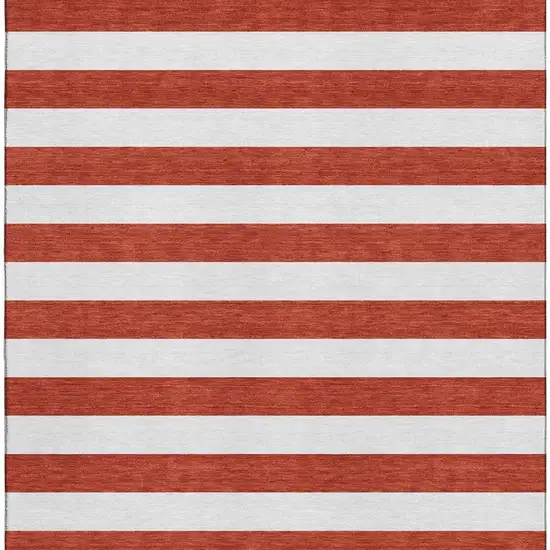 Red And Ivory Striped Washable Area Rug With UV Protection Photo 3