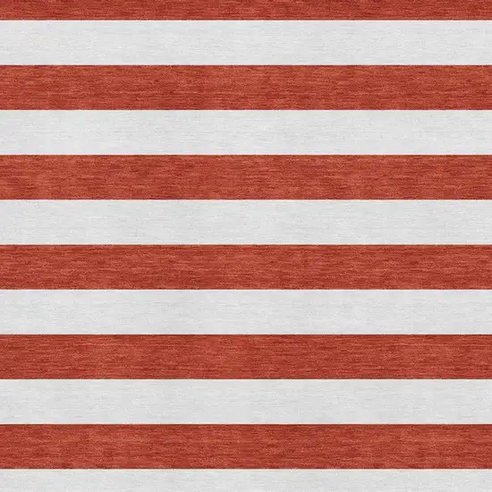 Red And Ivory Striped Washable Area Rug With UV Protection Photo 8