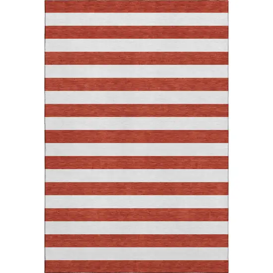 Red And Ivory Striped Washable Area Rug With UV Protection Photo 1