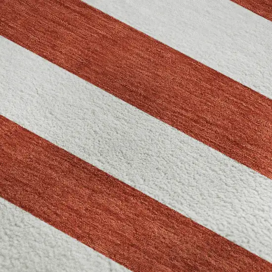 Red And Ivory Striped Washable Area Rug With UV Protection Photo 8