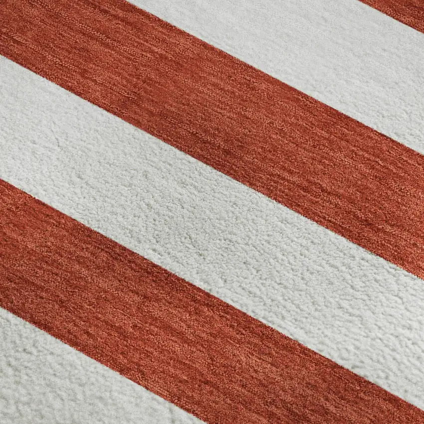 Red And Ivory Striped Washable Area Rug With UV Protection Photo 8