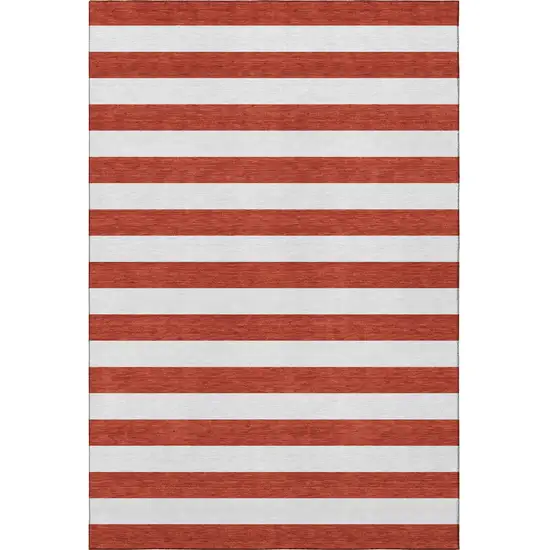 Red And Ivory Striped Washable Area Rug With UV Protection Photo 4