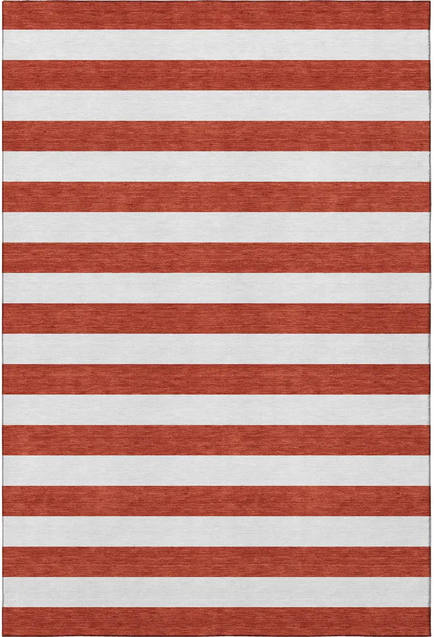 Red And Ivory Striped Washable Area Rug With UV Protection Photo 4