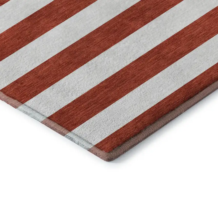 Red And Ivory Striped Washable Area Rug With UV Protection Photo 8