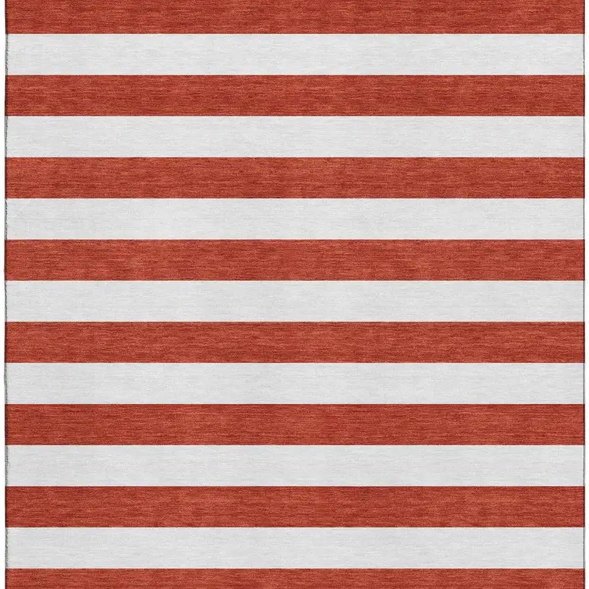 Red And Ivory Striped Washable Area Rug With UV Protection Photo 3