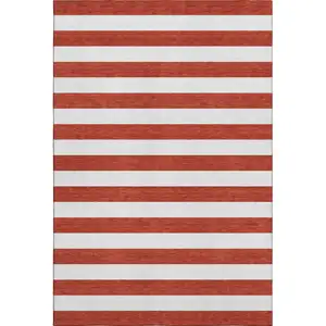Photo of Red And Ivory Striped Washable Area Rug With UV Protection