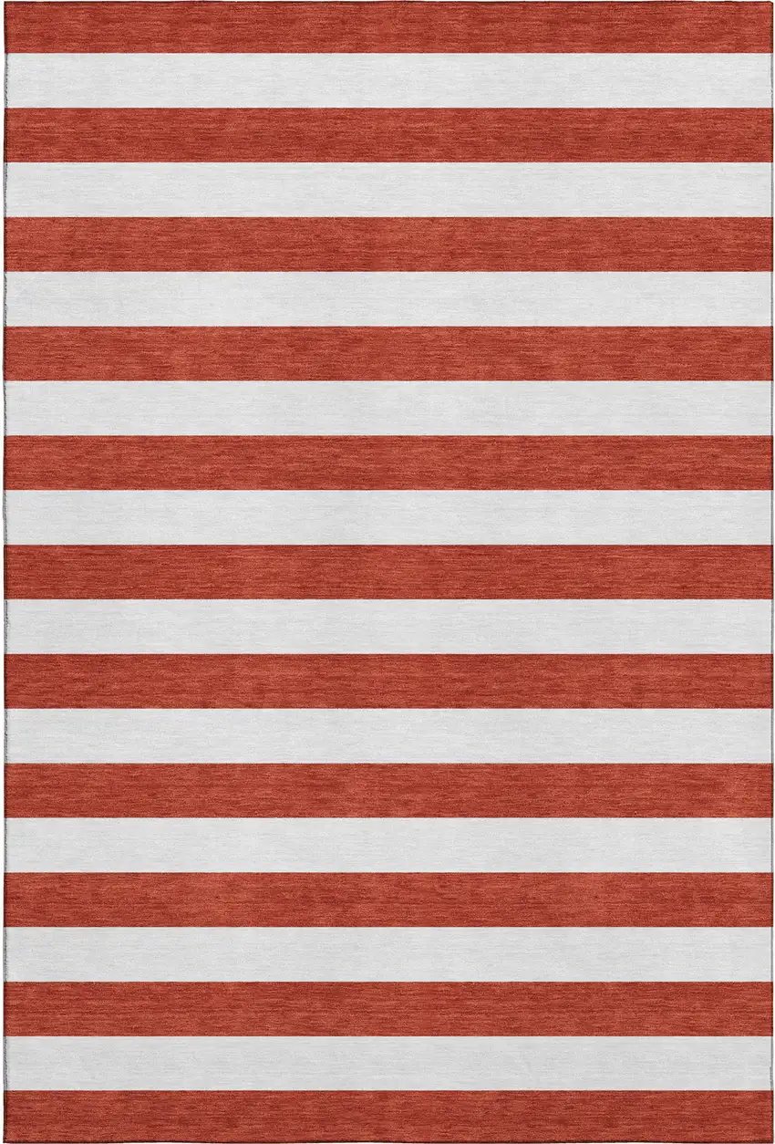 Red And Ivory Striped Washable Area Rug With UV Protection Photo 1