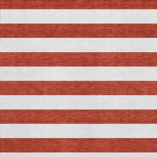 Red And Ivory Striped Washable Area Rug With UV Protection Photo 8