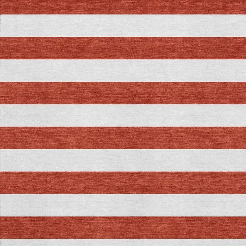 Red And Ivory Striped Washable Area Rug With UV Protection Photo 8