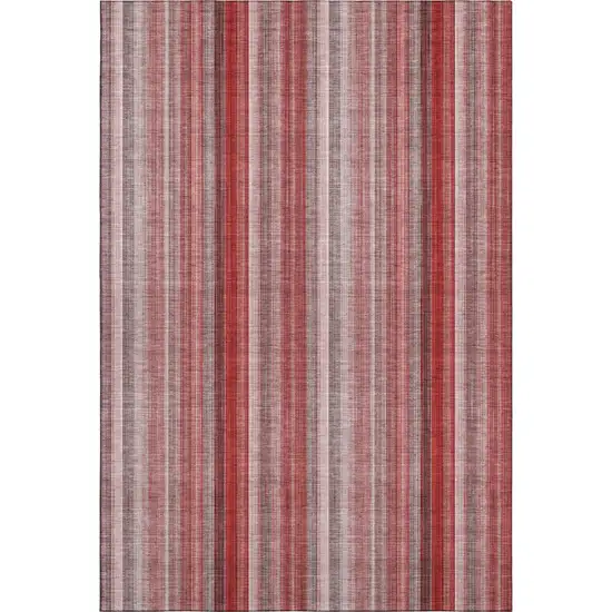 Red And Ivory Striped Washable Area Rug With UV Protection Photo 1