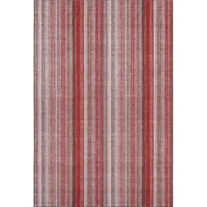 Photo of Red And Ivory Striped Washable Area Rug With UV Protection